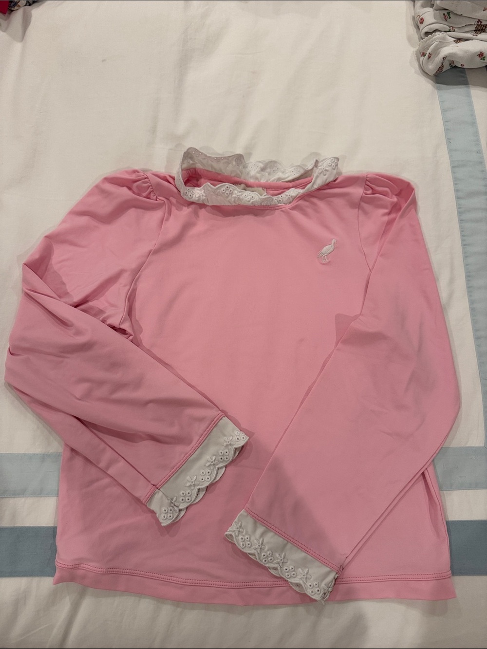 Girls' Pink Long-Sleeve Rashguard Top with Lace Trim